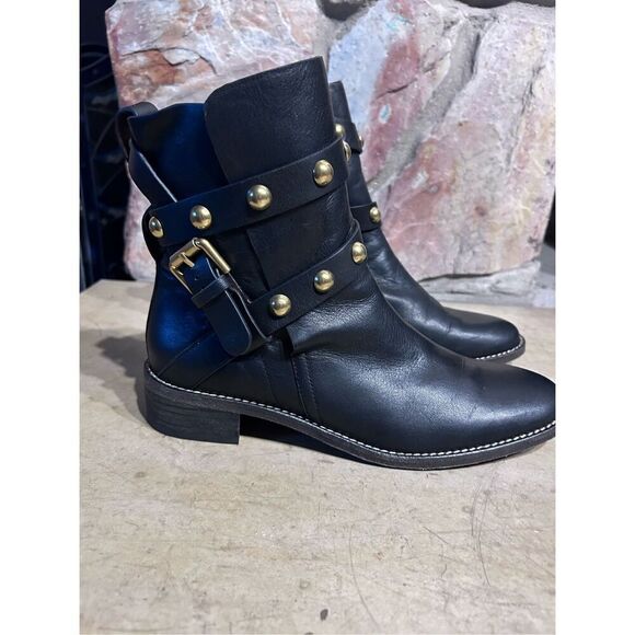 See by Chloe Studded Calf Skin Leather Ankle Booties Black Women's US Size 8 - Picture 1 of 12